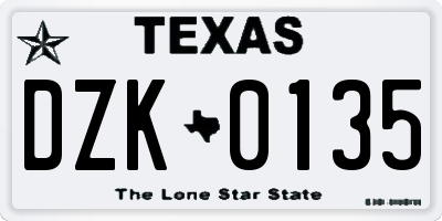 TX license plate DZK0135