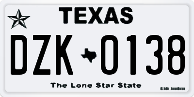 TX license plate DZK0138