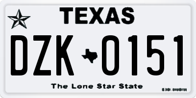 TX license plate DZK0151
