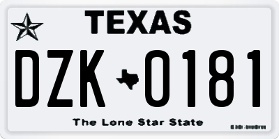 TX license plate DZK0181