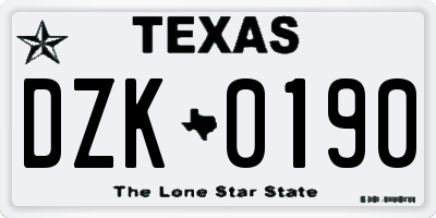 TX license plate DZK0190