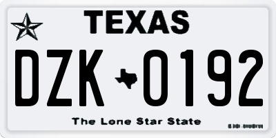 TX license plate DZK0192