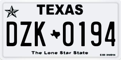 TX license plate DZK0194