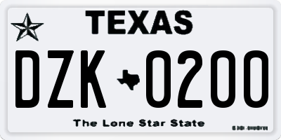 TX license plate DZK0200