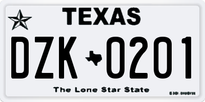 TX license plate DZK0201