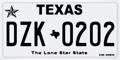 TX license plate DZK0202