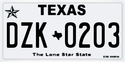 TX license plate DZK0203