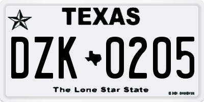 TX license plate DZK0205