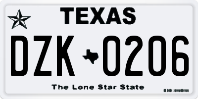 TX license plate DZK0206