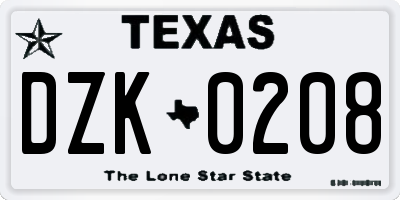 TX license plate DZK0208