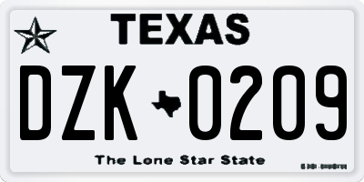 TX license plate DZK0209