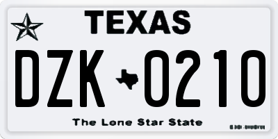 TX license plate DZK0210