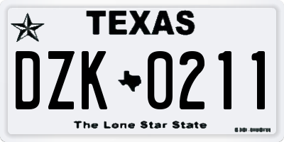 TX license plate DZK0211
