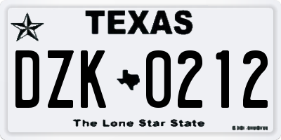 TX license plate DZK0212