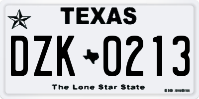 TX license plate DZK0213