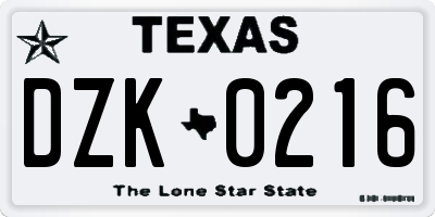 TX license plate DZK0216