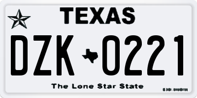 TX license plate DZK0221