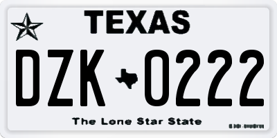 TX license plate DZK0222