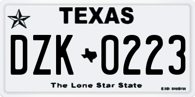 TX license plate DZK0223