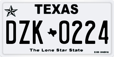 TX license plate DZK0224
