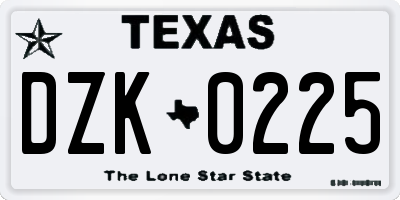 TX license plate DZK0225