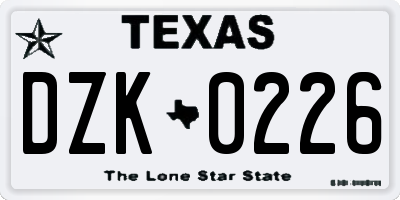 TX license plate DZK0226