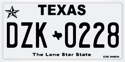 TX license plate DZK0228