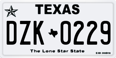 TX license plate DZK0229