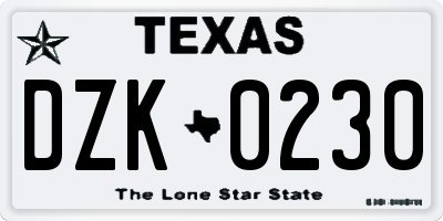 TX license plate DZK0230