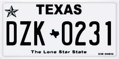 TX license plate DZK0231