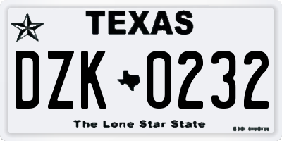TX license plate DZK0232