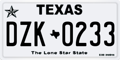 TX license plate DZK0233