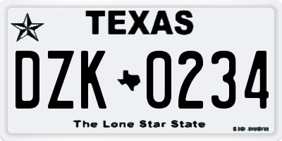 TX license plate DZK0234