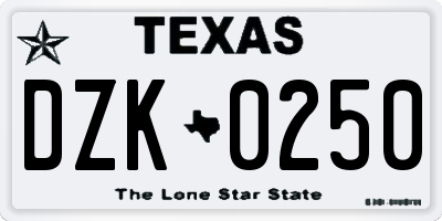 TX license plate DZK0250