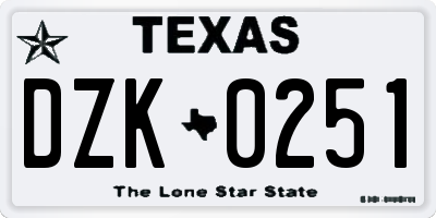 TX license plate DZK0251