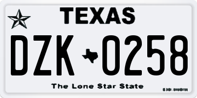 TX license plate DZK0258