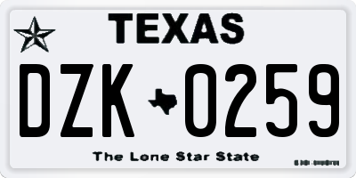 TX license plate DZK0259
