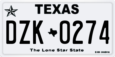 TX license plate DZK0274