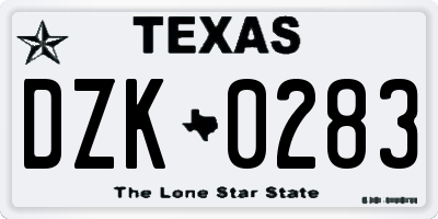 TX license plate DZK0283