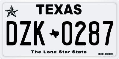 TX license plate DZK0287
