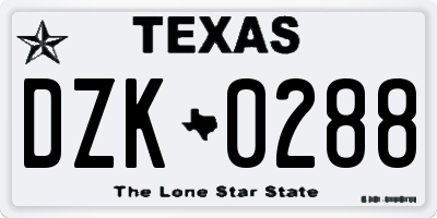 TX license plate DZK0288