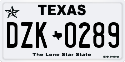 TX license plate DZK0289