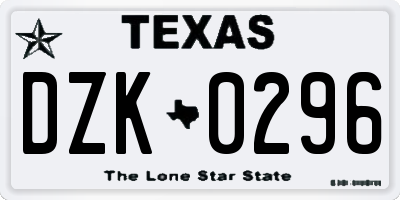 TX license plate DZK0296