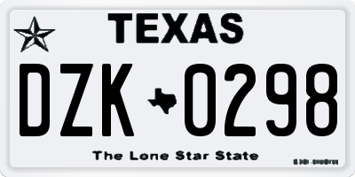 TX license plate DZK0298