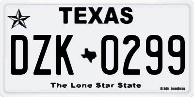 TX license plate DZK0299