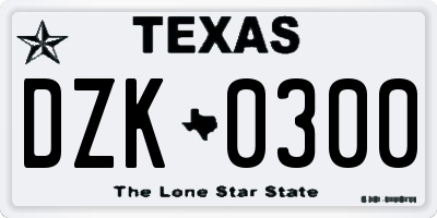 TX license plate DZK0300