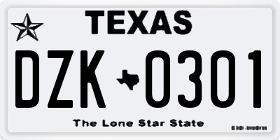 TX license plate DZK0301
