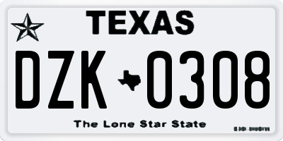 TX license plate DZK0308