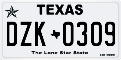TX license plate DZK0309