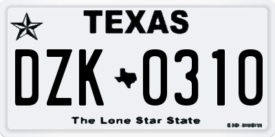 TX license plate DZK0310